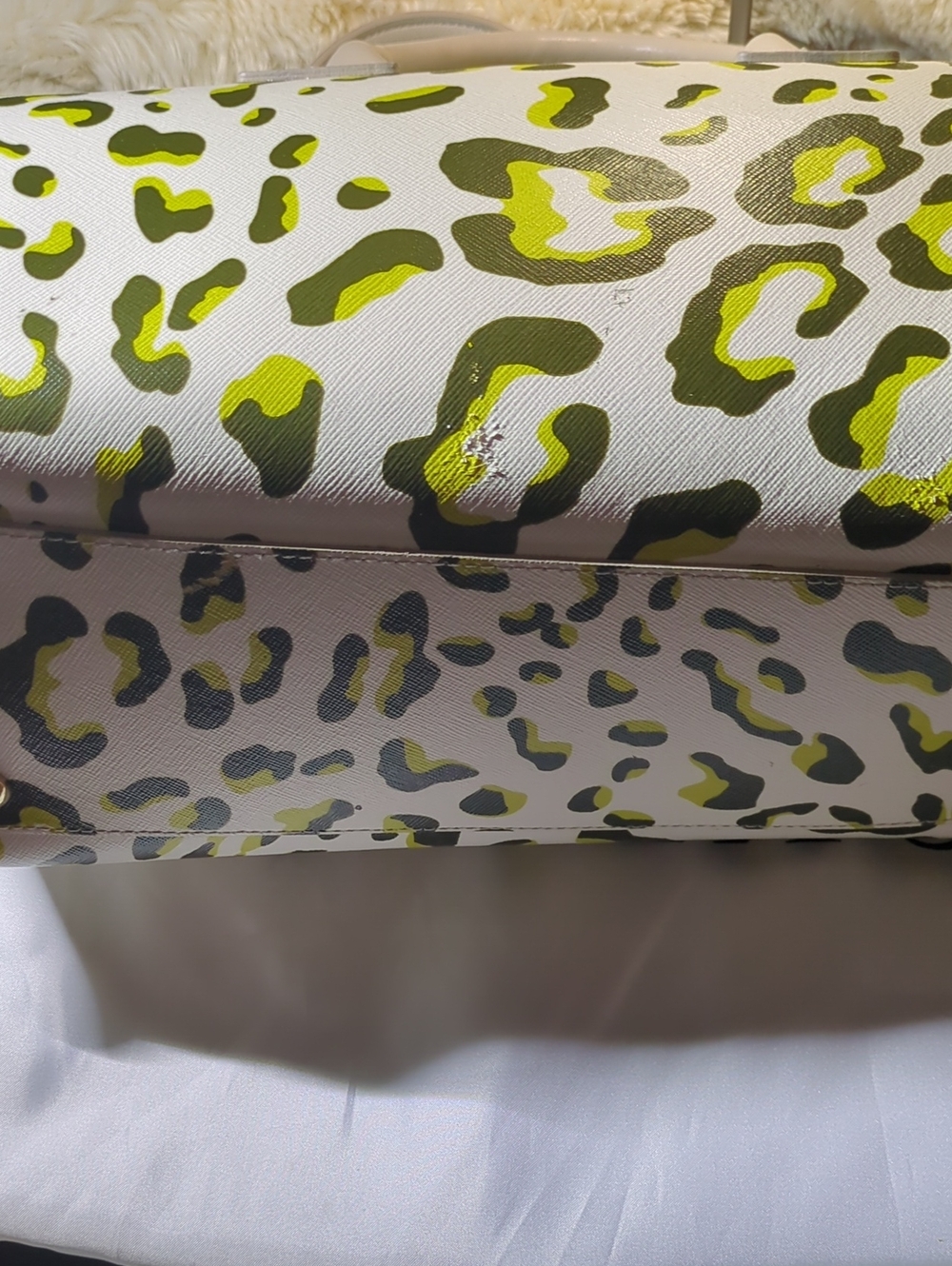 Furla White & Green Leopard Print Satchel - Picture 12 of 16